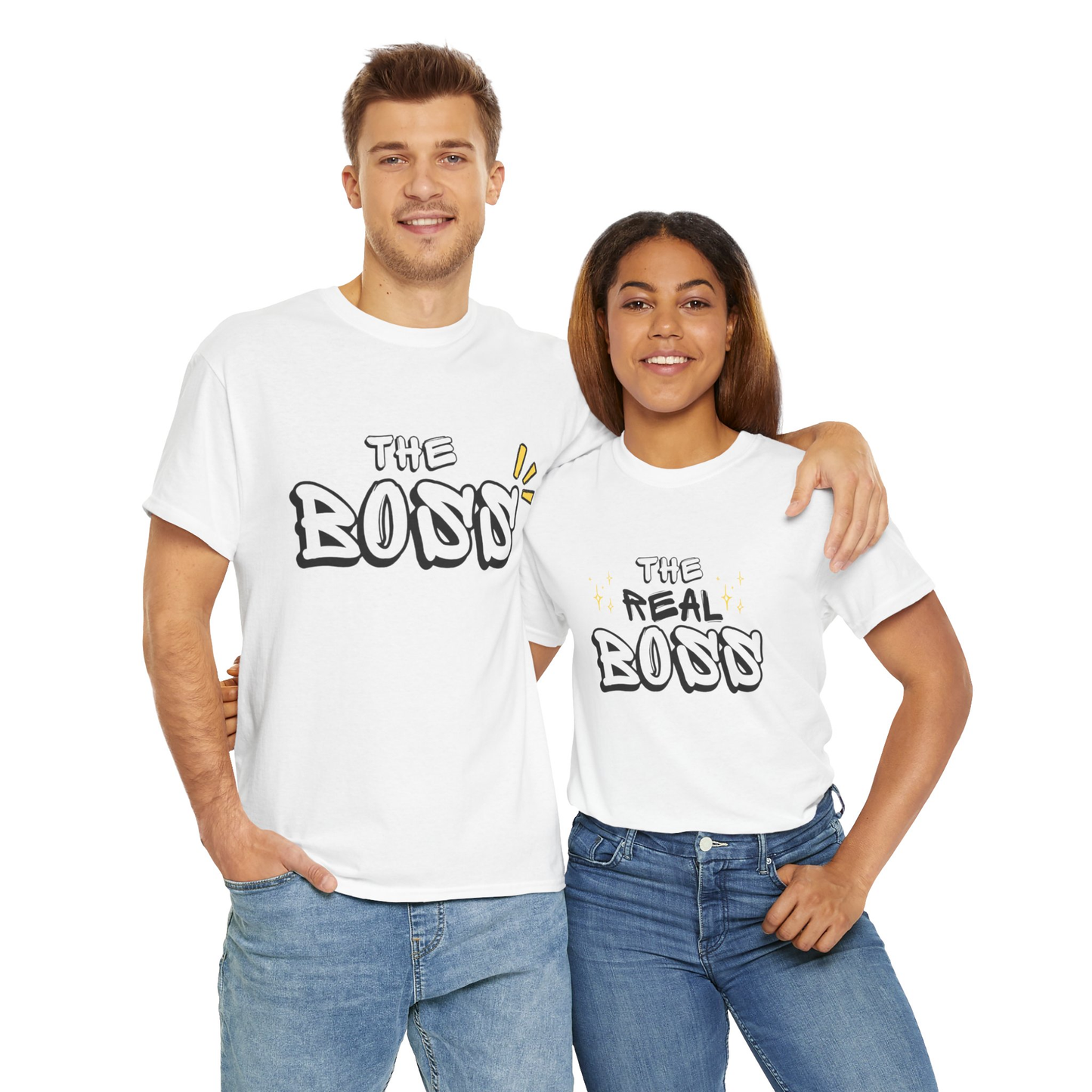 Guess who is the boss? Cute couple white t-shirts