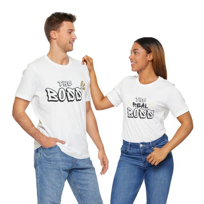 Guess who is the boss? Cute couple white t-shirts